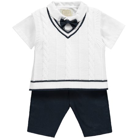 Emile et Rose 3pc knit Tank, SJ Top & bow tie, Trs & Cap. Navy. Ref: Maurice 9511NV/18S