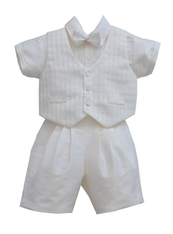 Pretty Originals Cream Shirt Shorts & Wastecoat Set With Bow Tie- DL61898E