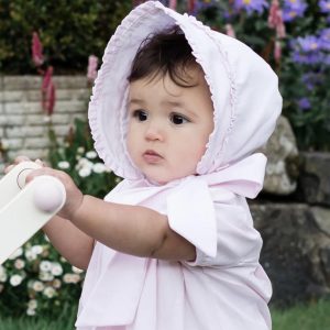 Emile Et Rose Pale Pink Brushed Twill Frilled Bonnet With Long Ties - Suzanne 4765Pp