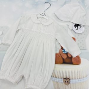 Sarah Louise Long Sleeve Romper & Cap - 002200QL White
