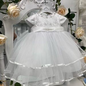 Sarah Louise Ceremonial Ballerina Length Christening Dress - 070074R White