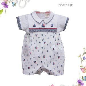 Pretty Originals White/Navy Romper - DL62089E