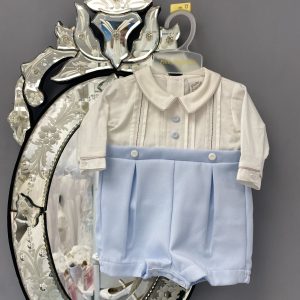 Pretty Originals pale blue and cream long sleeve romper DL62138E