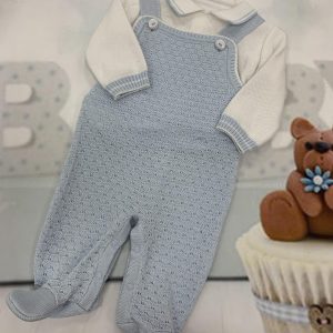 Pretty Originals pale blue knitted dungaree baby outfit JPR4412E