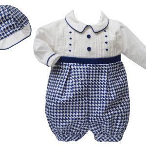 Pretty Originals navy dogtooth romper and hat DL08101E
