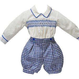 Pretty Originals navy dogtooth shorts and smocked shirt DL08102E