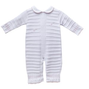 Pretty Originals white and pink knitted babygrow JPR2005E