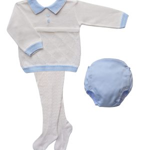 Pretty Originals cream and pale blue jumper and shorts set JPR5188B