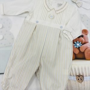 Pretty Originals cream/pale blue striped romper DL08107E