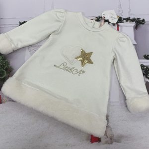 Little-A Fallon fur trimmed star dress