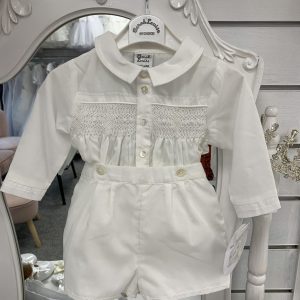 Sarah Louse 2pc smocked set (ivory) - C4000vl