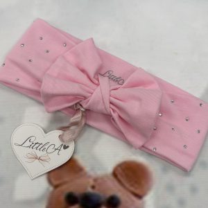 Little-A Cotton jersey bow headband with diamante details - LA115 Jeanie (Pink)