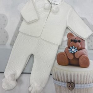 Dandelion knitted pom pom top and trouser set 2563 (white)
