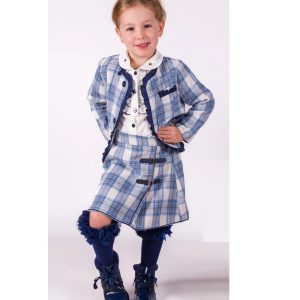 Beau kid girls navy check skirt & jacket , with matching blouse - 1744.