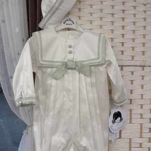 Sarah Louise Ceremonial Romper Set in silk - 002238QL Ivory/green