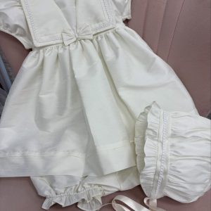 Pretty Originals dress with matching pants and bonnet BD02365 (ivory)