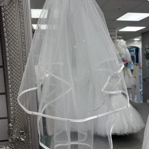 Holy communion veil sparkle and satin edge (V008)