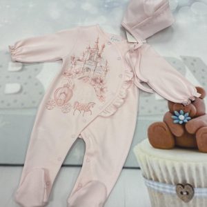 Princess pink babygrow and bonnet